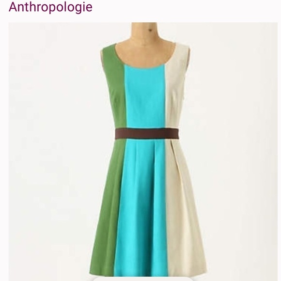 Anthropologie Tabitha size 6 Green & Blue Pleated Cotton Color-block Mini Dress - Picture 1 of 8